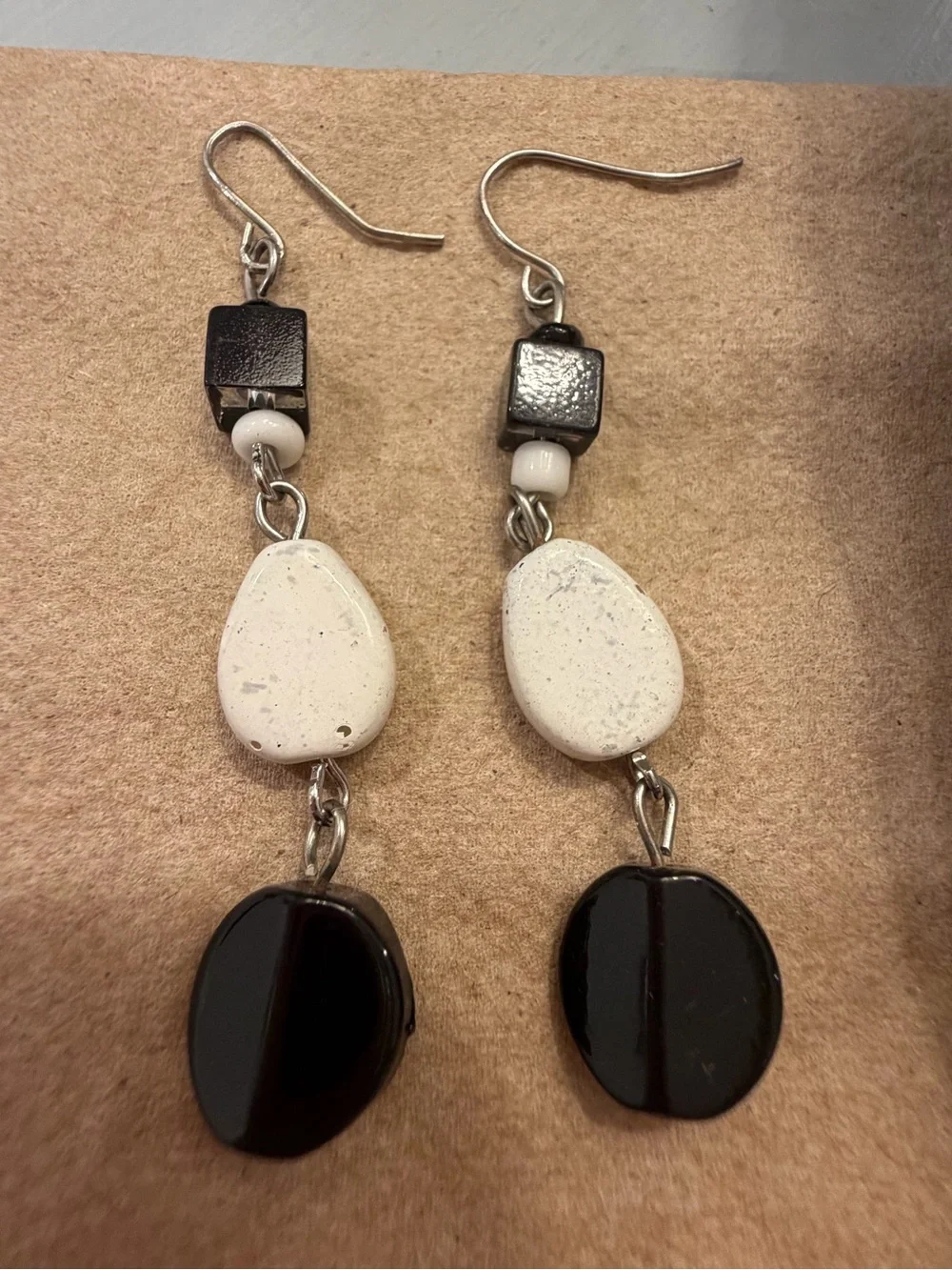 Black & White Multi-Strand Beaded Necklace and Earring Set